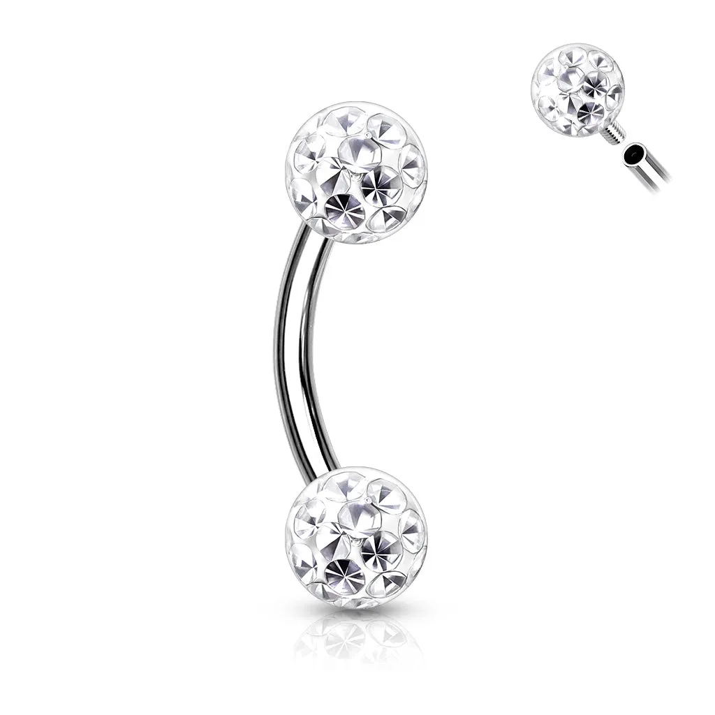 1pc Epoxy Coated Crystal Paved Ball Internally Threaded 16g Eyebrow Ring Barbell