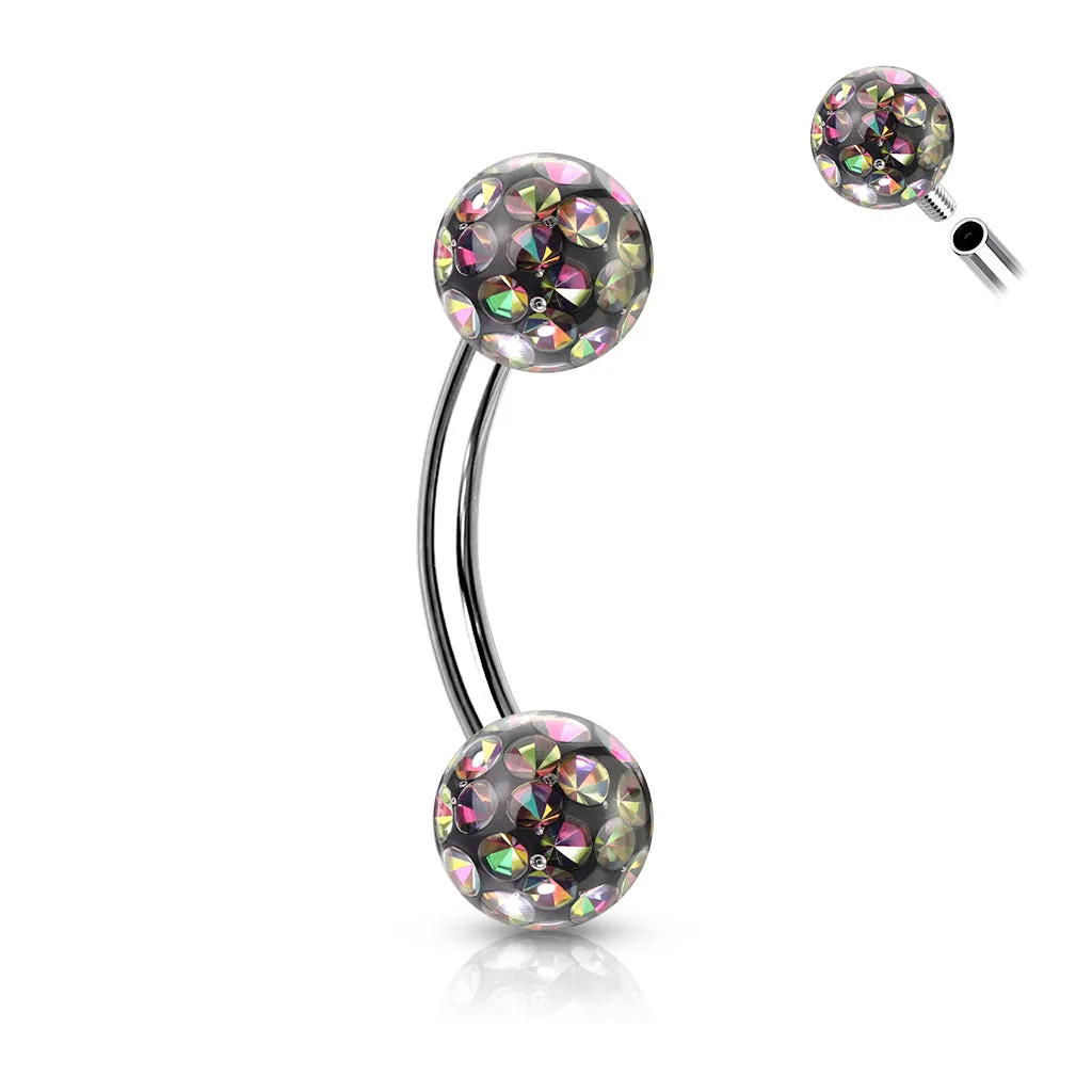1pc Epoxy Coated Crystal Paved Ball Internally Threaded 16g Eyebrow Ring Barbell