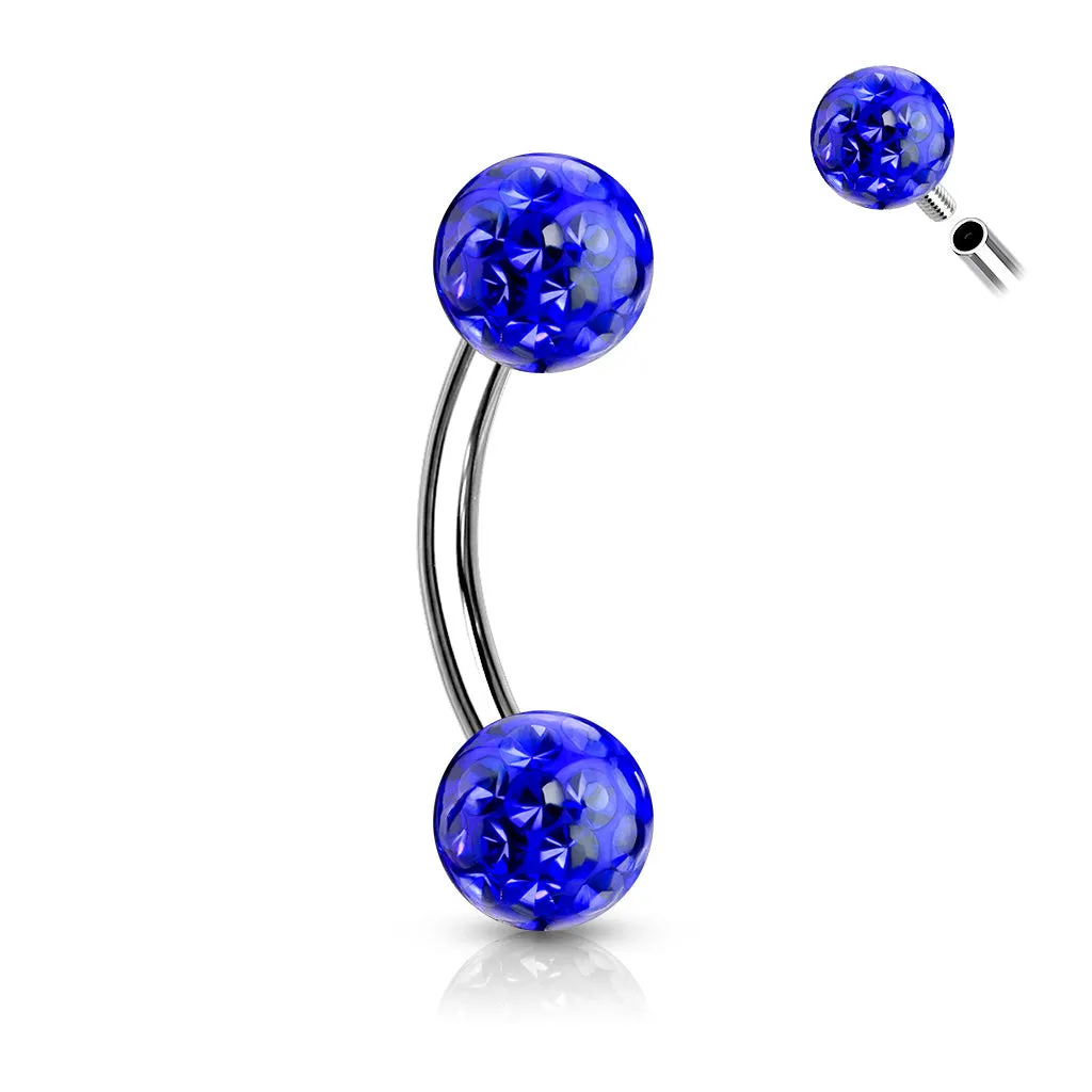 1pc Epoxy Coated Crystal Paved Ball Internally Threaded 16g Eyebrow Ring Barbell