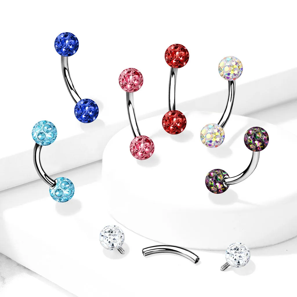 1pc Epoxy Coated Crystal Paved Ball Internally Threaded 16g Eyebrow Ring Barbell