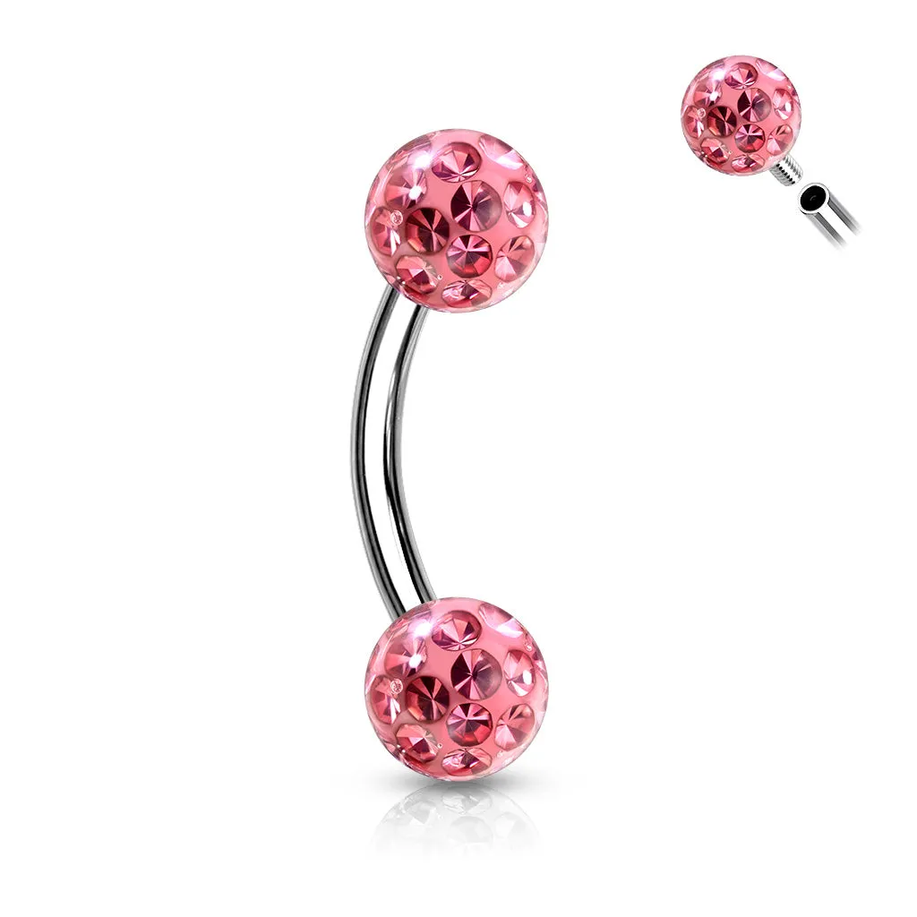 1pc Epoxy Coated Crystal Paved Ball Internally Threaded 16g Eyebrow Ring Barbell