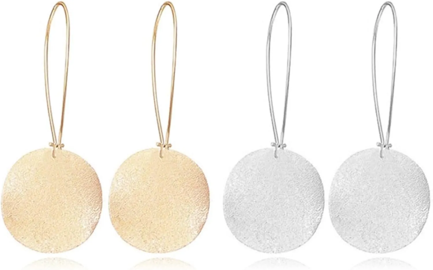 2 Pairs Lightweight Minimalist Round Circle Disc Geometric Flat Brushed Drop Earrings for Women Minimalist Jewelry