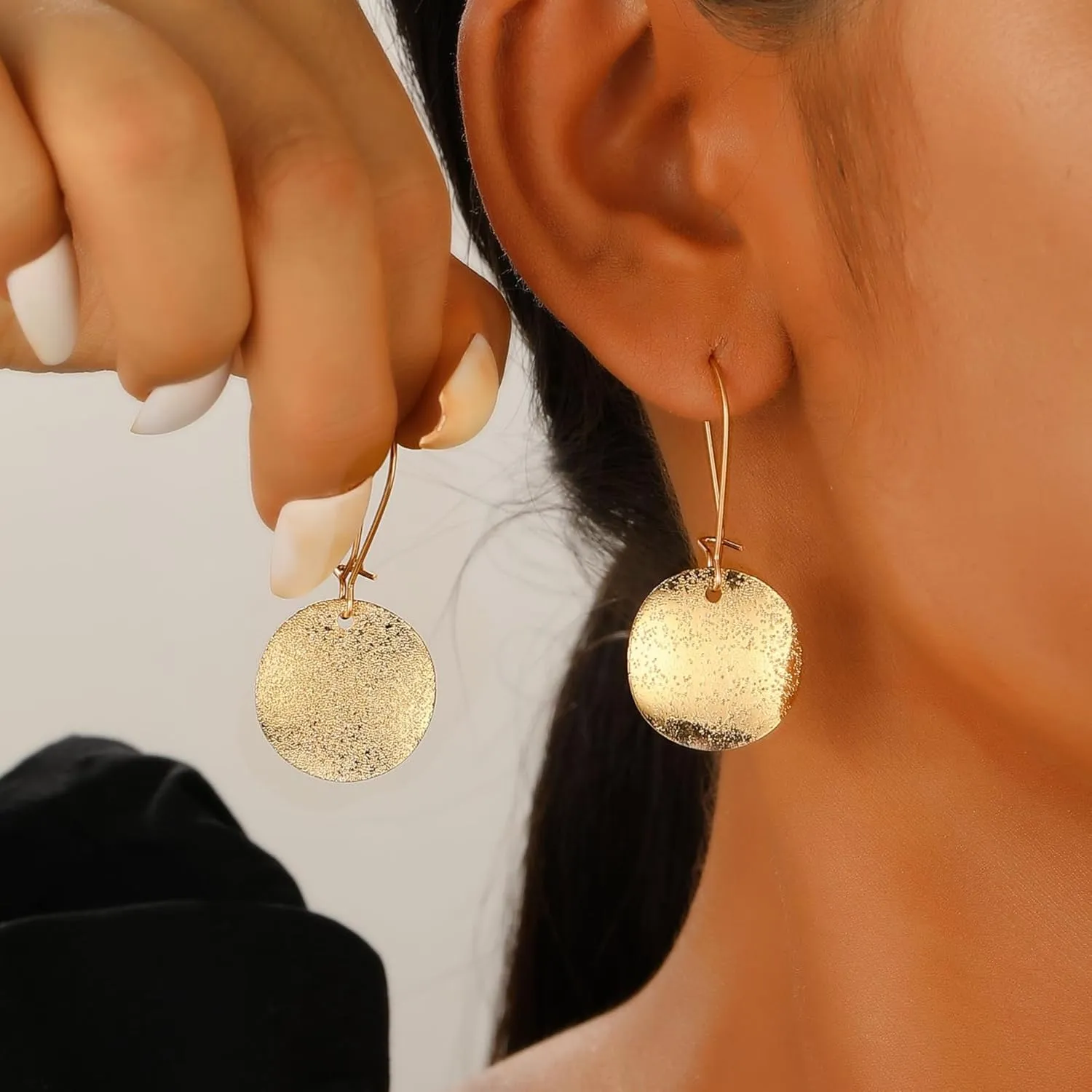 2 Pairs Lightweight Minimalist Round Circle Disc Geometric Flat Brushed Drop Earrings for Women Minimalist Jewelry