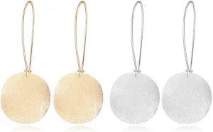 2 Pairs Lightweight Minimalist Round Circle Disc Geometric Flat Brushed Drop Earrings for Women Minimalist Jewelry