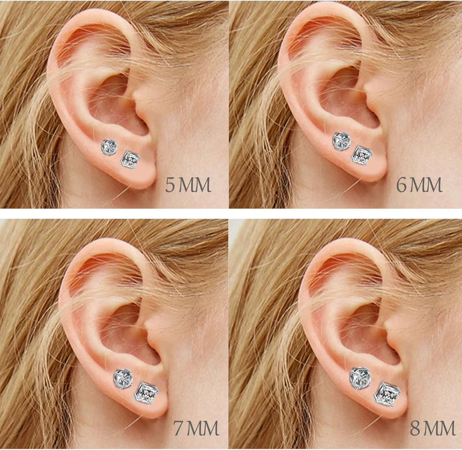 2 Pairs Stainless Steel Magnetic Stud Earrings for Men Women Non-piercing CZ Hypoallergenic Clip on Earring Magnetic Studs Earring 5-8MM(SE-21)