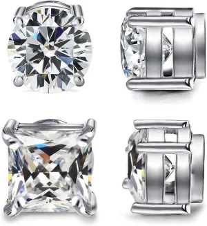 2 Pairs Stainless Steel Magnetic Stud Earrings for Men Women Non-piercing CZ Hypoallergenic Clip on Earring Magnetic Studs Earring 5-8MM(SE-21)