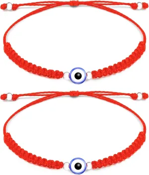 2 Pcs Evil Eye Bracelets for Women, Protection for Men Kids, Negative Energy Evil Eye Jewelry Nazar, Red and Black String Bracelet for Protection