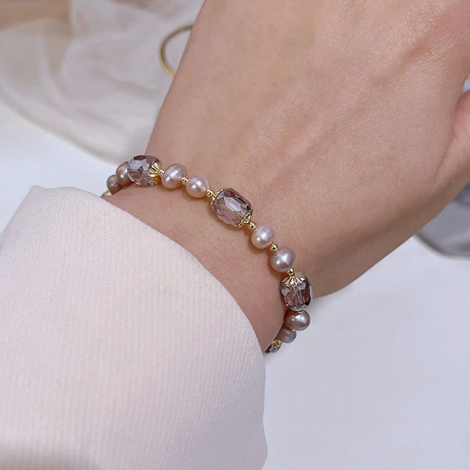 2024 Layered Pure Pearl Bracelets Vintage Stylish Handmade Bracelets Double Layer Pearl Strand Bracelet for Women