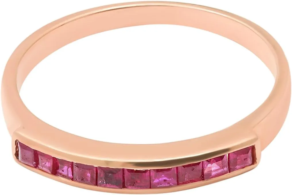 2025 Latest Design Natural Ruby Gemstone Half Eternity Ring In 18k Yellow Gold July Birthstone Handmade Wedding Rings Gift For Her Thanksgiving Birthday Christmas Gift Ring
