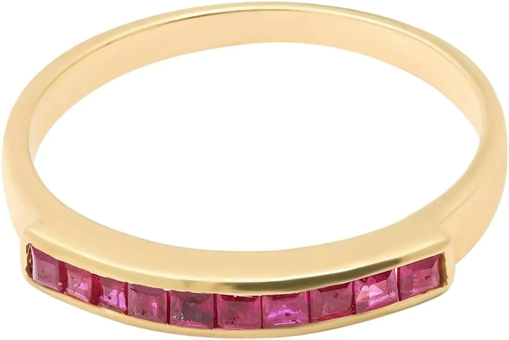 2025 Latest Design Natural Ruby Gemstone Half Eternity Ring In 18k Yellow Gold July Birthstone Handmade Wedding Rings Gift For Her Thanksgiving Birthday Christmas Gift Ring