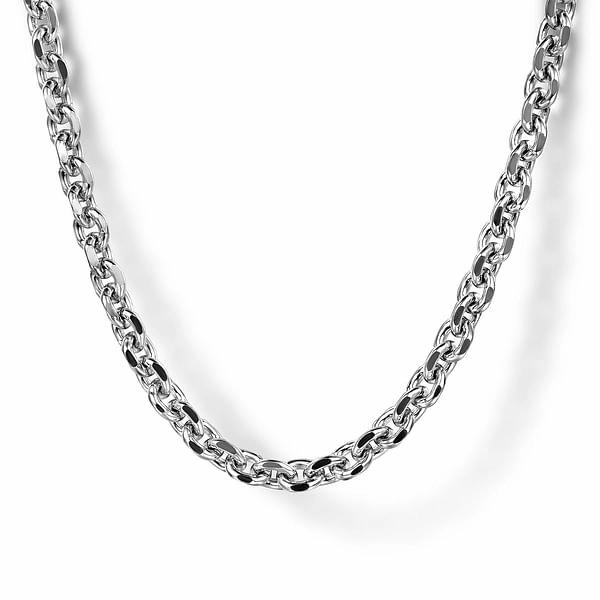 Close Focus Vibrant Highlight 22" 925 Sterling Silver Solid Men's Link Chain Necklace