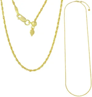 24" Sterling Silver Yellow Gold Plated Adjustable 1.3 mm Slider Rope Chain Necklace