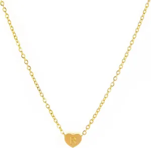 26 Letters Heart Shaped Pendant Necklace Minimalist Collarbone Chain for Women Initial Pendant Necklaces (R, One Size)