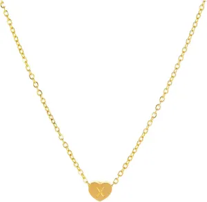 26 Letters Heart Shaped Pendant Necklace Minimalist Collarbone Chain for Women Initial Pendant Necklaces (X, One Size)