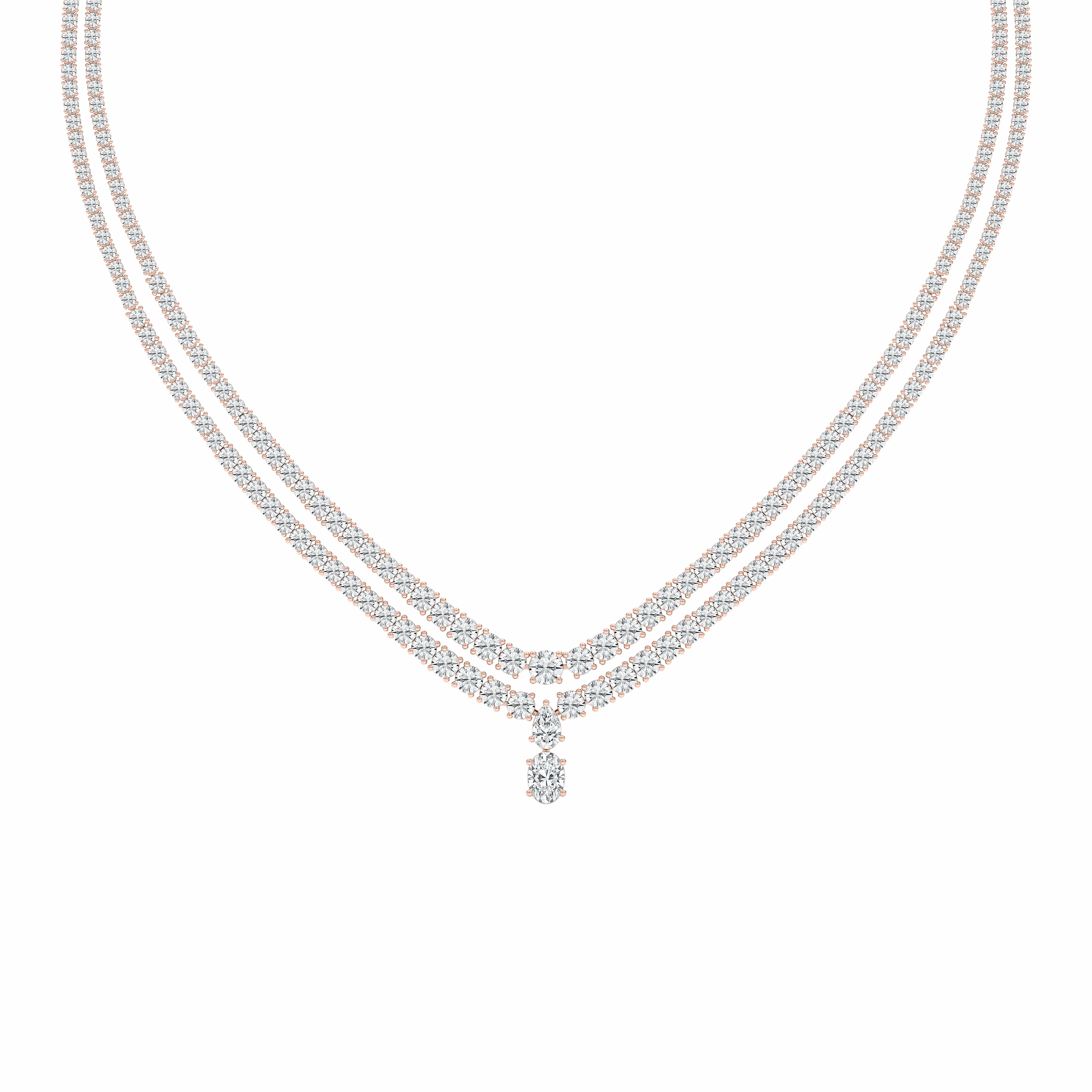 26 ? ctw Round, Oval and Pear Lab Grown Diamond Double Row Drop Tennis Necklace - 18 Inches Artistic Edge Modern Mood