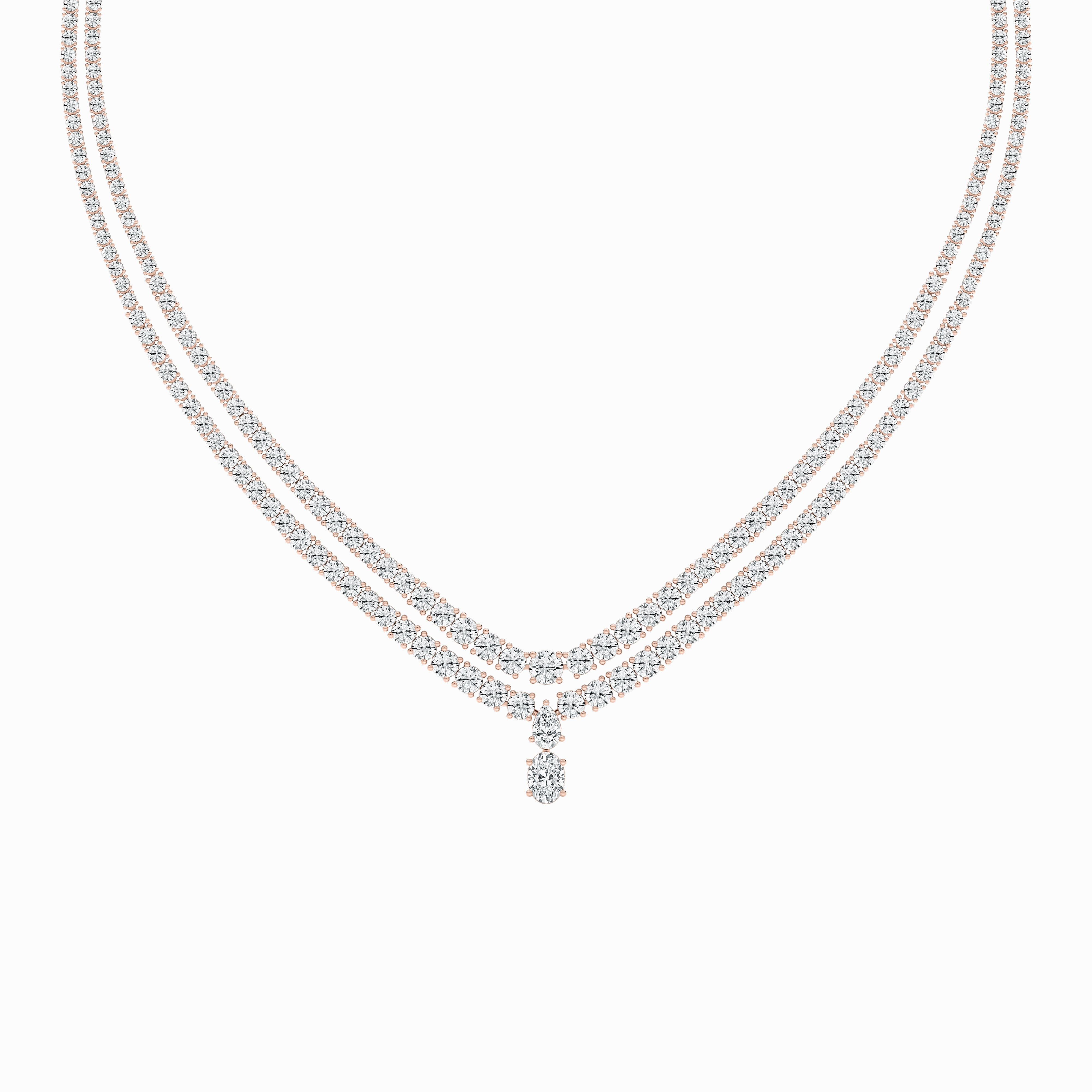 Soft Edge Lovely Present 26 ? ctw Round, Oval and Pear Lab Grown Diamond Double Row Drop Tennis Necklace - 18 Inches