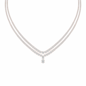 26 ? ctw Round, Oval and Pear Lab Grown Diamond Double Row Drop Tennis Necklace - 18 Inches Artistic Edge Modern Mood