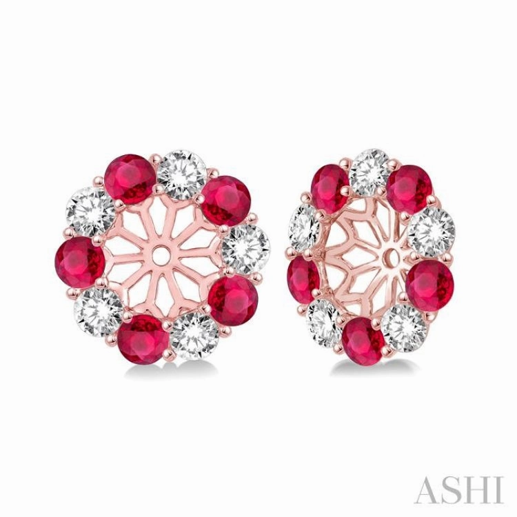 urban vibe 2.3 MM Round Cut Ruby and 1/2 ctw Round Cut Diamond Precious Earrings Jacket in 14K Rose Gold