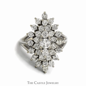 Casual Favorite Ceremonial Purpose 2.5cttw Marquise Shaped Diamond Cluster Ring in 14k White Gold