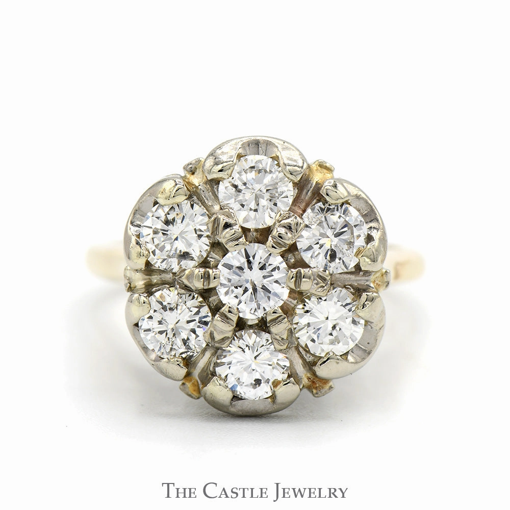2.5cttw Round Shaped 7 Diamond Cluster Ring in 14k Yellow Gold Economical Work