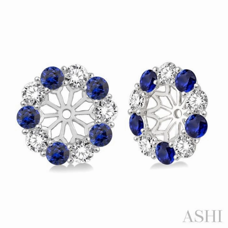 Daily Radiance 2.65 MM Round Cut Sapphire and 3/4 ctw Round Cut Diamond Precious Earrings Jacket in 14K White Gold