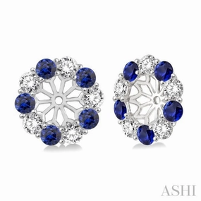 Daily Radiance 2.65 MM Round Cut Sapphire and 3/4 ctw Round Cut Diamond Precious Earrings Jacket in 14K White Gold