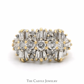 2.75cttw Round & Baguette Cut Diamond Cluster Ring in 14k Yellow Gold Fashion Icon Budget Design