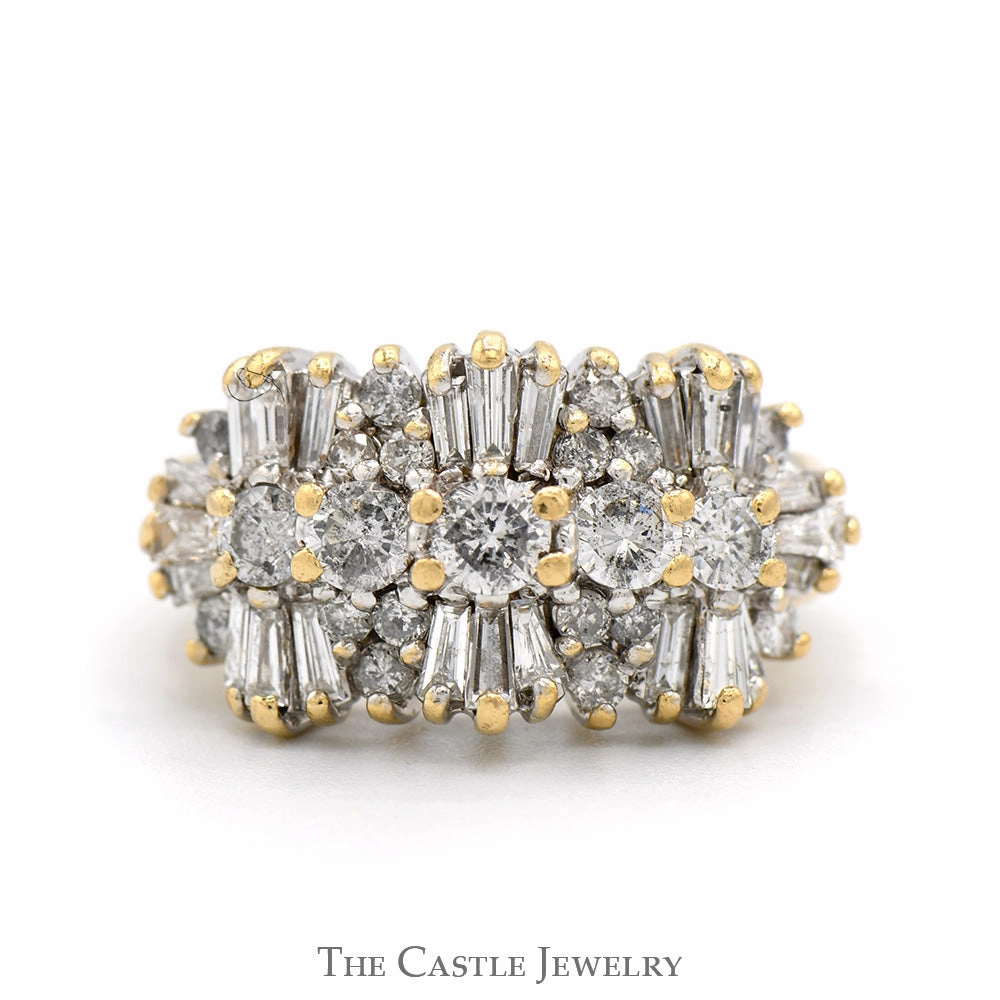 2.75cttw Round & Baguette Cut Diamond Cluster Ring in 14k Yellow Gold Fashion Icon Budget Design