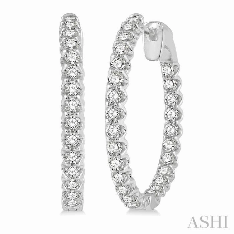 2 Ctw Inside-Out Round Cut Diamond Hoop Earrings in 14K White Gold Luxury Craft Glossy Touch