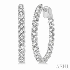 2 Ctw Inside-Out Round Cut Diamond Hoop Earrings in 14K White Gold Luxury Craft Glossy Touch