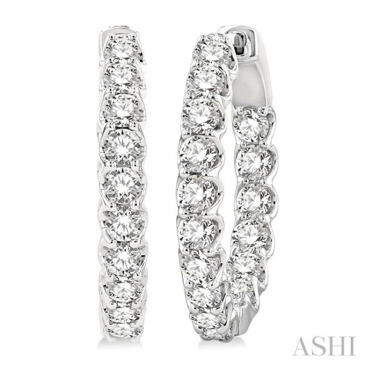 Custom pieces Modern Form 2 ctw Inside-Out Round Cut Diamond Hoop Earrings in 14K White Gold
