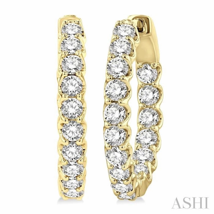 Structured Design Bright Shine 2 ctw Inside-Out Round Cut Diamond Hoop Earrings in 14K Yellow Gold