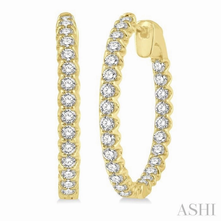 2 Ctw Inside-Out Round Cut Diamond Hoop Earrings in 14K Yellow Gold Charming Sparkle