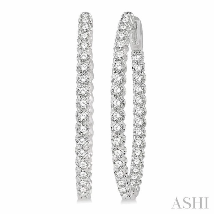2 Ctw Inside-Out Round Cut Diamond Oval Shape Hoop Earrings in 14K White Gold Simple Form