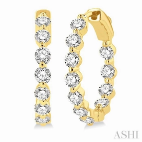 Impeccable Highlight Graceful Finish 2 Ctw Inside-Out Single Prong Set Round Cut Diamond Hoop Earrings in 14K Yellow Gold
