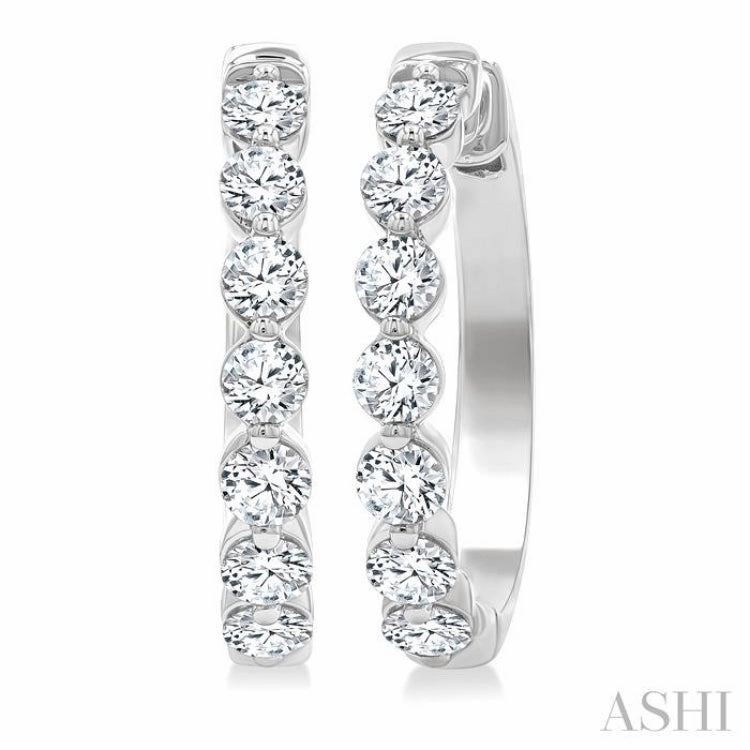 2 Ctw Prong Set Round Cut Diamond Hoop Earrings in 14K White gold Refined Light Personal Touch