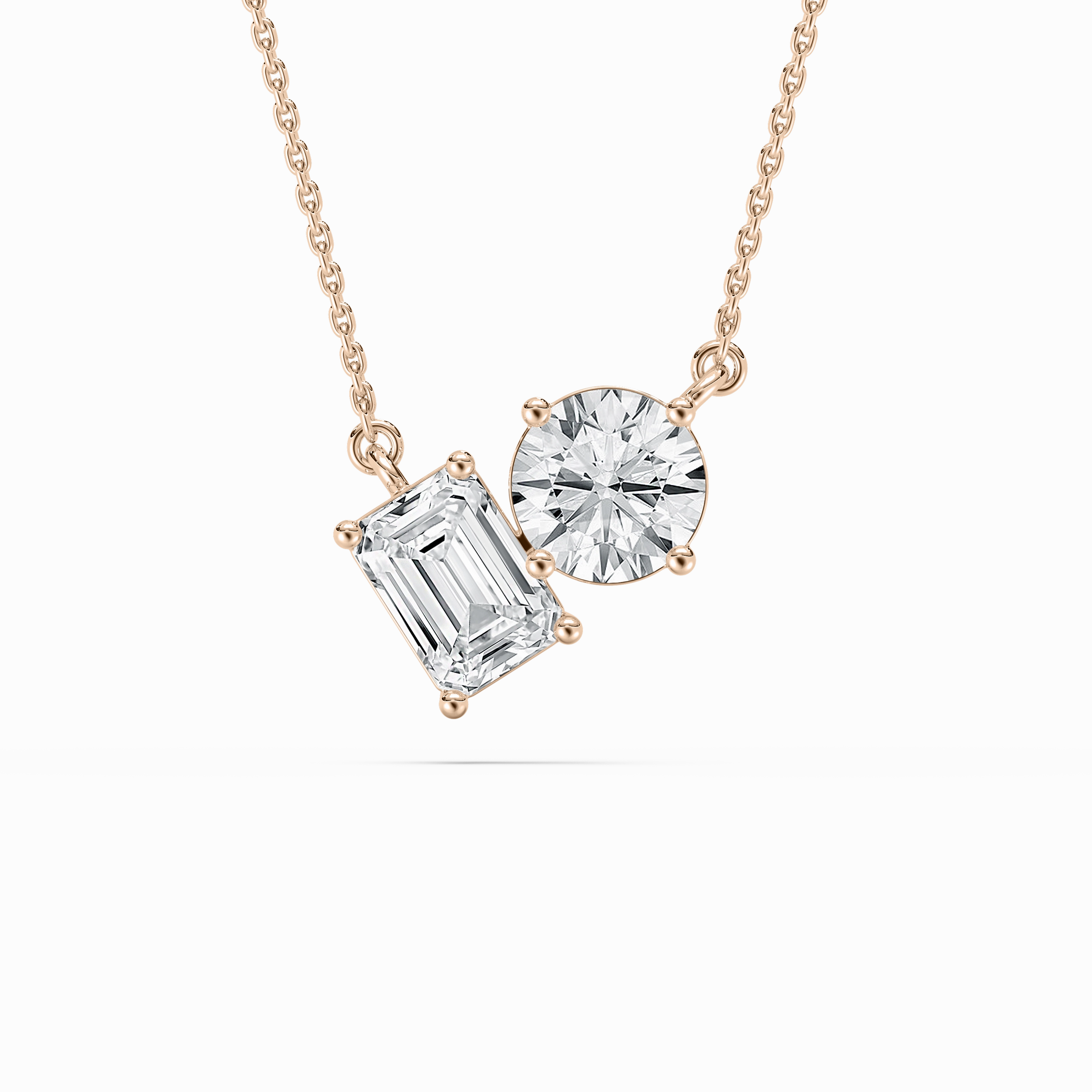 2 ctw Round and Emerald Lab Grown Diamond Two Stone Pendant - 18 Inches Weekend Look Beautiful Accessory