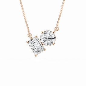 2 ctw Round and Emerald Lab Grown Diamond Two Stone Pendant - 18 Inches Weekend Look Beautiful Accessory