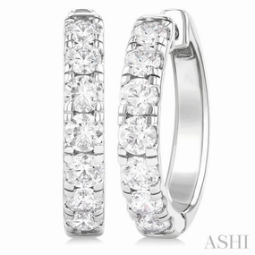 2 Ctw Round Cut Diamond Hoop Earrings in 14K White Gold Dazzling Style Modern Element