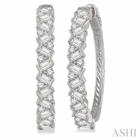 2 Ctw Zigzag Baguette and Round Cut Diamond Hoop Earring in 14K White Gold Trendy Gifts Exclusive Charm