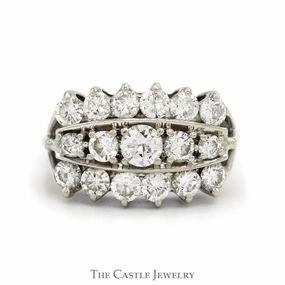 Evening Glamour 2cttw 3 Row Round Diamond Cluster Ring with Split Shank Sides in 14k White Gold