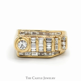 2cttw Round & Baguette Diamond Cluster Men's Ring in 14k Yellow Gold Ritual Object