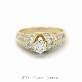 2CTTW Round Diamond Solitaire with Princess Cut Accents Bridal Ring in 14KT Yellow Gold Everyday Look