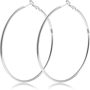 2mm Sterling Silver Big Hoop Earrings For Women - Large Hypoallergenic Circle Endless Thin Oversize Silver Hoops