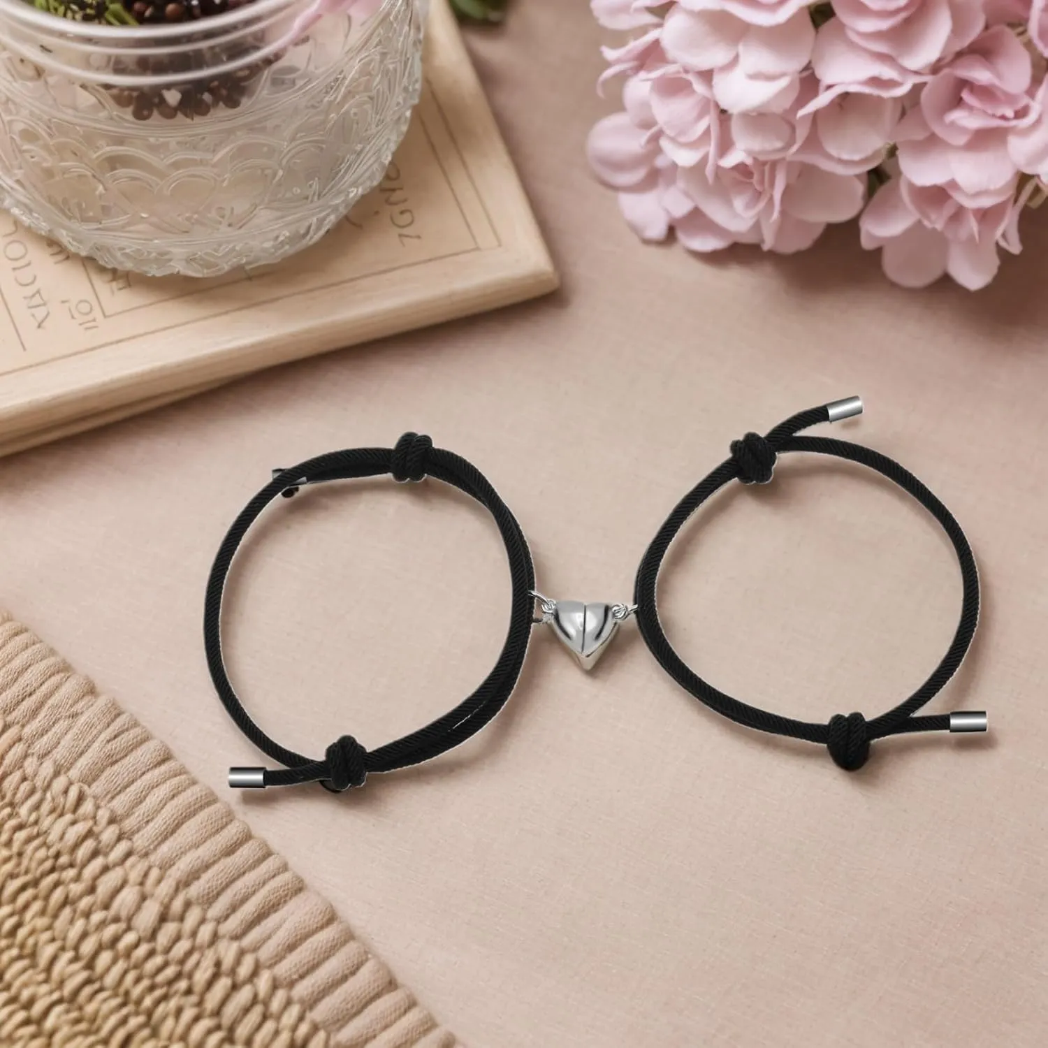 2PCS Couples Bracelets Women Men Matching Bracelets Matching Heart Adjustable Bracelets Boyfriend Girlfriend