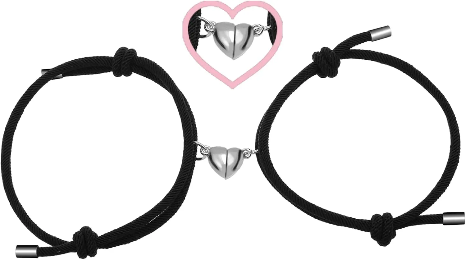 2PCS Couples Bracelets Women Men Matching Bracelets Matching Heart Adjustable Bracelets Boyfriend Girlfriend