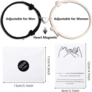 2pcs Magnetic Couple Bracelets Love Heart Relationship Matching Rope Bracelet Mutual Attraction Friendship Chain Bracelet Gift for Boyfriend Girlfriend Women Men
