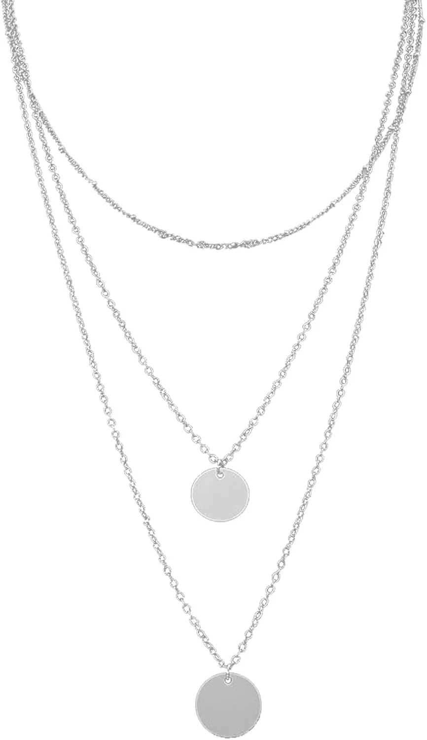 3 Layered Necklaces for Women Dainty Pendant Necklaces Personalized Chain Necklace Gifts Jewelry Lady (Silver, One Size)