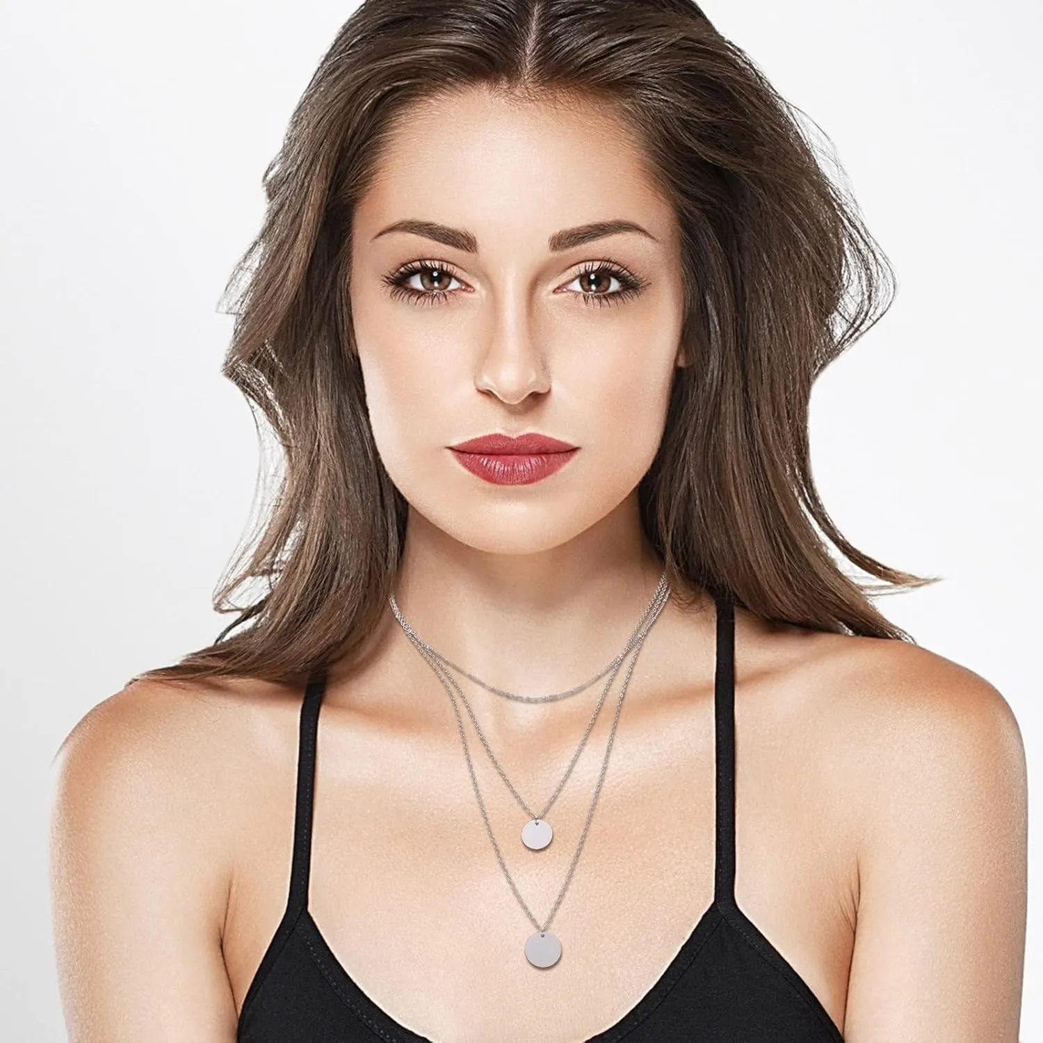 3 Layered Necklaces for Women Dainty Pendant Necklaces Personalized Chain Necklace Gifts Jewelry Lady (Silver, One Size)