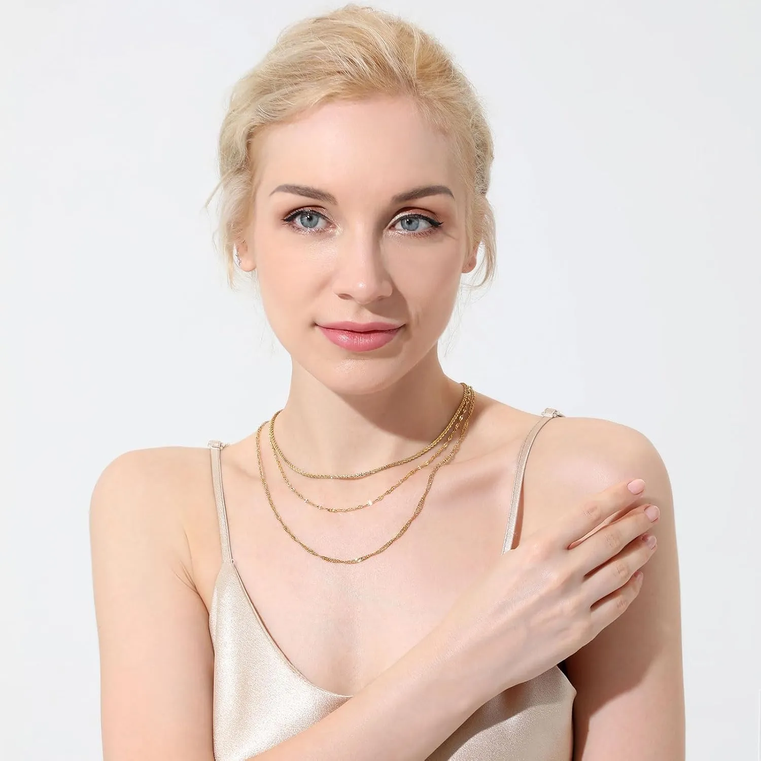 3 PCS Dainty Necklace For Women Set, Trendy Singapore Crisscross Cable Chain Stackable Necklaces Fashion Birthday Gift Jewelry